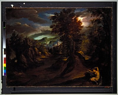 A wooded mountainous landscape with Antiope asleep by Paolo (1540 96) Fiammingo