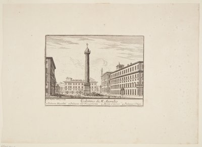 Column of Marcus Aurelius. 1. Palazzo Niccolini. 2. Palazzo del Vicegerente. 3. Monte Citorio. 4. Palazzo Chigi by Paolo Anesi