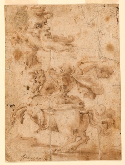 The Head of a Bearded Man, a Man on Horseback by Paolo Emilio Besenzi