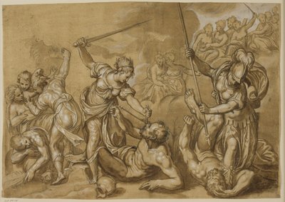 Justice, Mercury and Minerva Defeat the Vices While a Group of Goddesses Watch from the Clouds by Paolo Farinati
