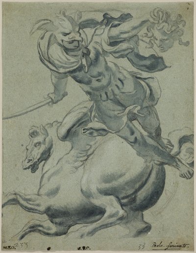 Perseus Holding the Head of Medusa, with Pegasus in the Background by Paolo Farinati