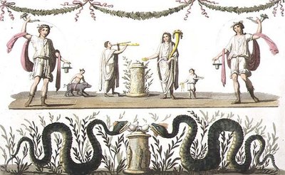 Frescoes from the lararium of a private house at Pompeii, from 