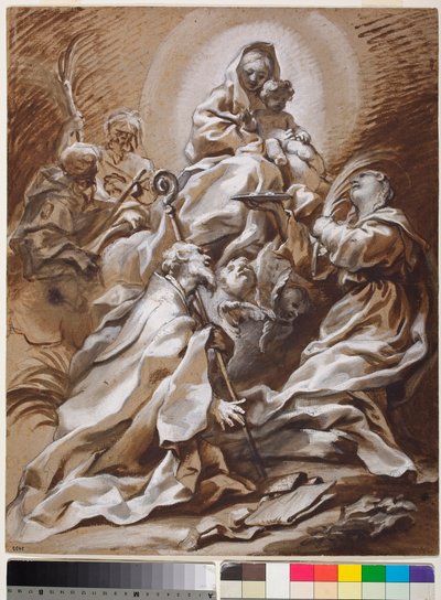 The Virgin and Child in Glory with Saints Fortunato, Nicholas, James and Christopher by Paolo Gerolamo Piola
