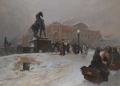 The Anichkov Bridge on Nevsky Prospekt at dusk by Paolo Sala