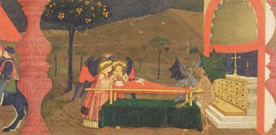 Predella of the Profanation of the Host: The Body of the Jewish Pawnbroker Guarded by Angels and Devils (detail) by Paolo Uccello
