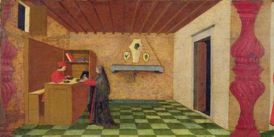 Predella of the Profanation of the Host: The Christian Woman Forced to Redeem her Cloak at the Price of the Consecrated Host by a Jewish Pawnbroker (detail) by Paolo Uccello