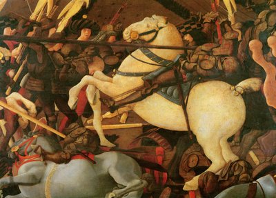 The Battle of San Romano (detail of Bernardino della Ciarda bucked off his horse) by Paolo Uccello
