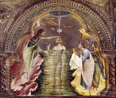 The baptism of Jesus (detail of the polyptic of Santa Chiara, circa 1350) by Paolo Veneziano