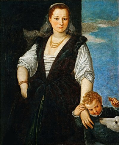 Portrait of a Woman with a Child and a Dog, Isabella Guerrieri Gonzaga Canossa, 1547-1548 by Paolo Veronese
