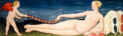 Venus on Pillows Holding a Garland of Flowers with a Putto by Paolo di Stefano Badaloni Schiavo