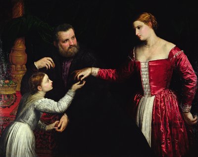 A lady and gentleman with their daughter by Paris Bordone