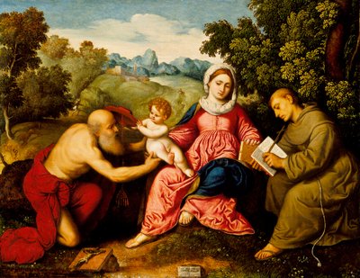 Madonna and child with Saints Jerome and Francis by Paris Bordone