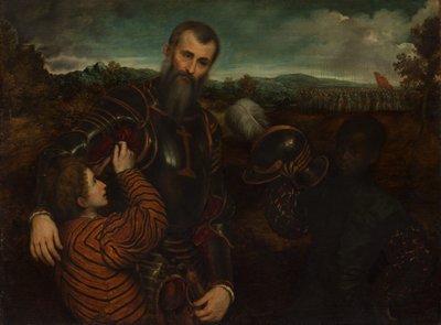 Portrait of a Man in Armor with Two Pages by Paris Bordone