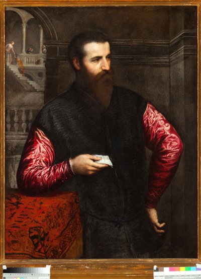Portrait of a nobleman with red sleeves by Paris Bordone