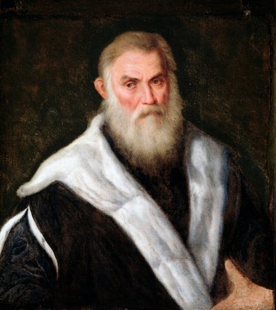 Portrait of an old man wearing a fur coat by Paris Bordon by Paris Bordone