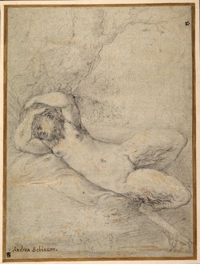 A satyress asleep under a tree by Parmigianino