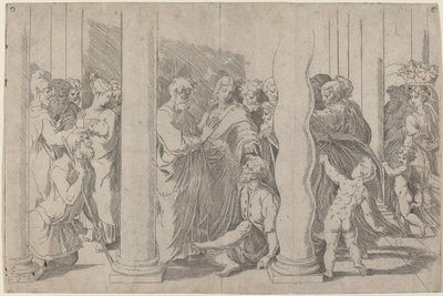 Saints Peter and John Healing the Lame Man at the Golden Gate by Parmigianino after Raphael