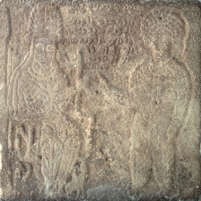 Rare stele showing Artabanus V, the last Parthian king, investing Khwasak, the satrap of Susa: he hands a ring as emblem of his authority, from Susa, Iran, 14th September AD 215 by Parthian School