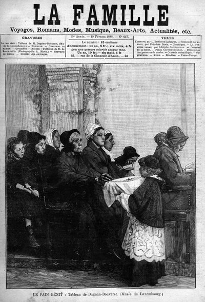 The bread benit, engraved from 1888 after the painting by Dagnan-Bouveret. Cover of the 1888 newspaper 