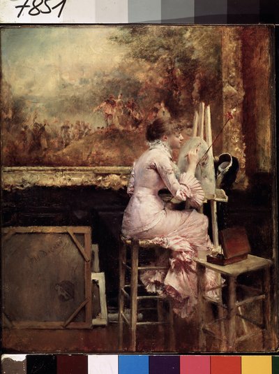 Young Watercolourist in the Louvre by Pascal Adolphe Jean Dagnan Bouveret