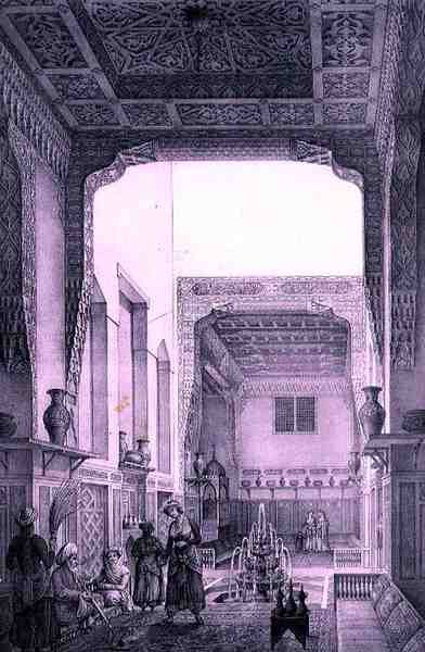 Interior Courtyard of the Ouatier-Hauch Kadan, from Voyage Pittoresque of Persia by Pascal Xavier (after) Coste