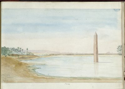 View of the Nile and Obelisk of Sesostris I in Heliopolis, Egypt by Pascal Xavier (after) Coste