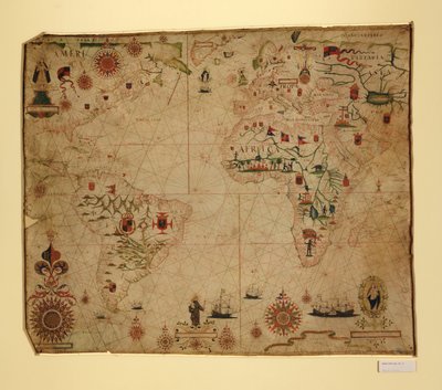 A Portolan Chart of the Atlantic Ocean and Adjacent Continents by Pascoal Roiz