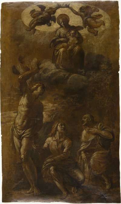 Virgin and Child in Glory with Saints Sebastian, John the Evangelist, and Roch by Pasquale Ottino