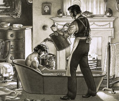A man being bathed by his valet by Pat (1907-95) Nicolle