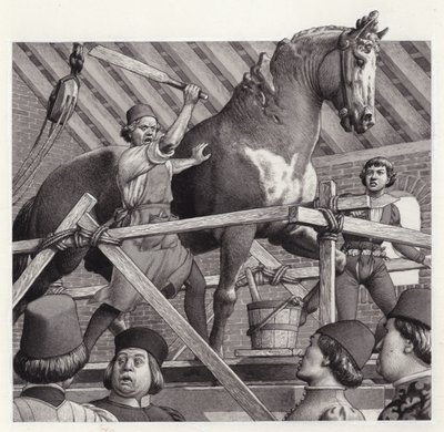 Andrea Verrocchio Smashes the Head from His Statue of a Horse by Pat (1907-95) Nicolle