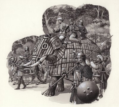 Armoured Chinese Army Elephant by Pat (1907-95) Nicolle