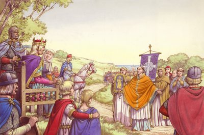 Augustine Facing King Ethelbert and His Queen, Bertha by Pat (1907-95) Nicolle