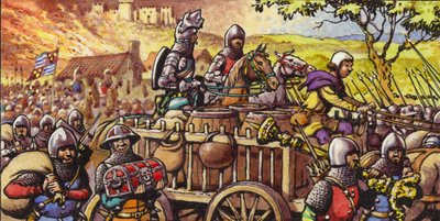 Burning the Town of Bar-sur-Seine in 1359 by Pat (1907-95) Nicolle