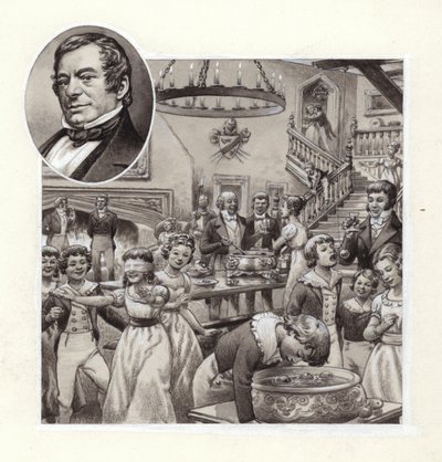 Christmas celebrations at the home of an English squire by Pat (1907-95) Nicolle