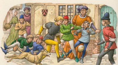 Game Resembling Football in the Middle Ages by Pat (1907-95) Nicolle