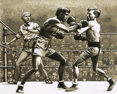 Jimmy Wilde boxing Pancho Villa in New York by Pat (1907-95) Nicolle