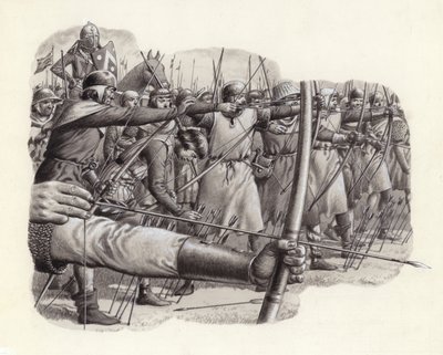 Longbowmen at the Battle of Falkirk by Pat (1907-95) Nicolle