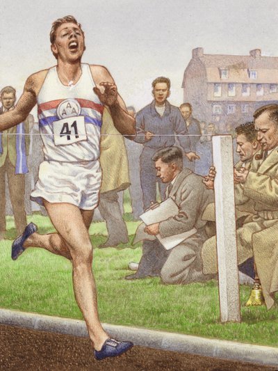Roger Bannister Running the First Four-Minute Mile by Pat (1907-95) Nicolle
