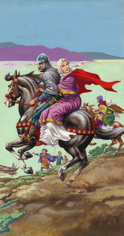 Saxon Princess Margaret escapes with her family from the clutches of William the Conqueror by Pat (1907-95) Nicolle