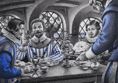 Sir Francis Drake at the Table by Pat (1907-95) Nicolle