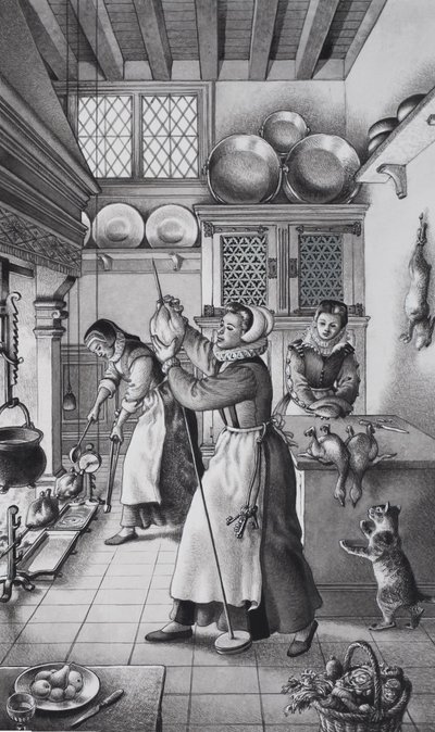 Sixteenth Century Kitchen by Pat (1907-95) Nicolle