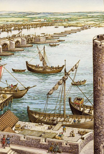 The Building of the New London Bridge by Pat (1907-95) Nicolle