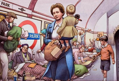 The Underground During the Blitz by Pat (1907-95) Nicolle