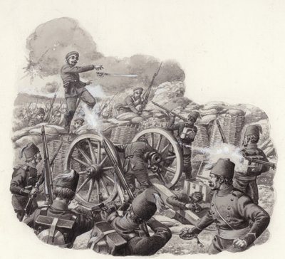 Turks Defend Their Battered Earthworks at the Grivitza Redoubt by Pat (1907-95) Nicolle