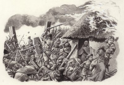 A Roman Legion Storms Maiden Castle by Pat (1907-95) Nicolle