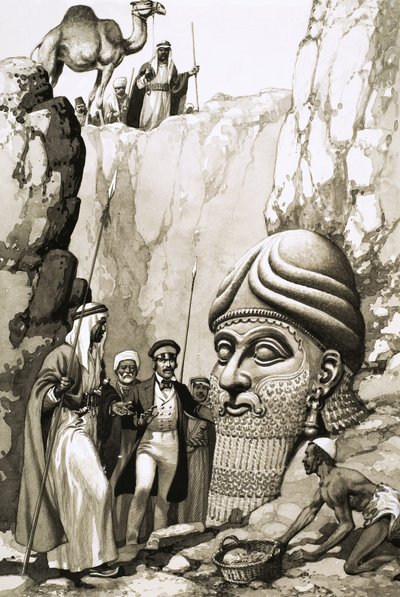 Austen Layard and the statue of Nimrod by Pat (1907-95) Nicolle