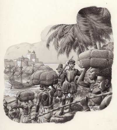 Castle built by European traders in West Africa by Pat (1907-95) Nicolle