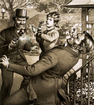 Charles Peace, the notorious burglar and murderer, shoots one of his victims by Pat (1907-95) Nicolle