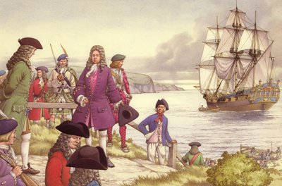 James Edward Stuart, the Old Pretender, Departs for France from Scotland by Pat (1907-95) Nicolle
