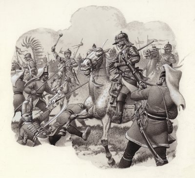 Polish Cavalry Battle Turkish Janissary Regiments at Vienna in 1683 by Pat (1907-95) Nicolle
